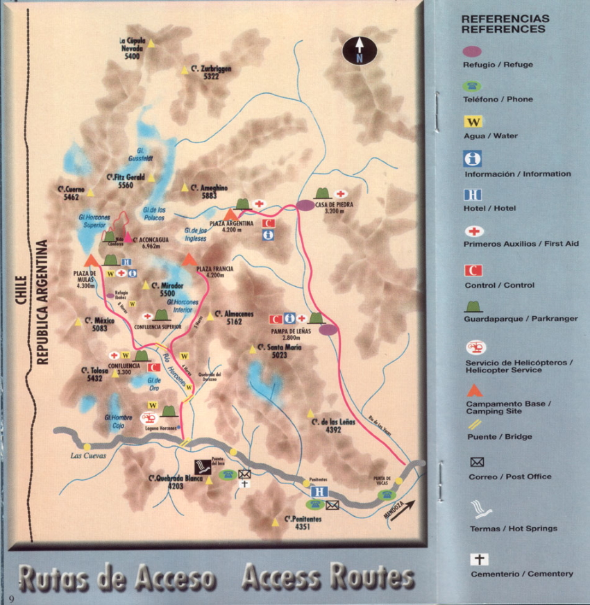 Karte Nationalpark Aconcagua (Stand 2002)