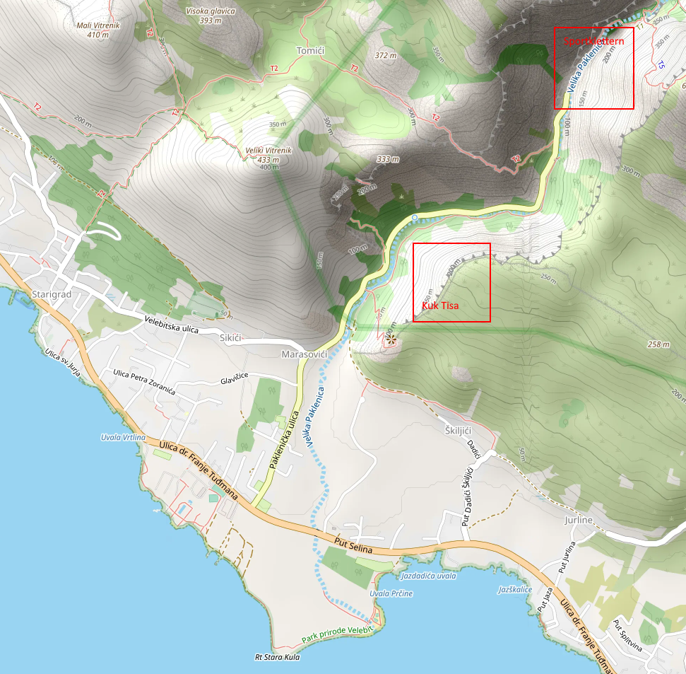 Openstreetmap: Paklencia-Schlucht