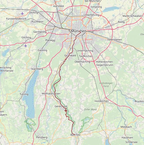 Openstreetmap: Marienplatz - Isar - Bad Tölz