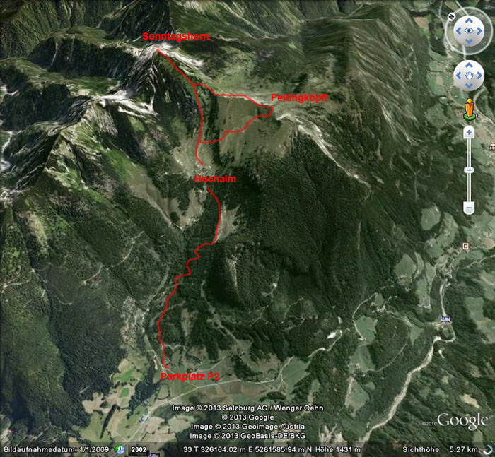 Google Earth: Skitour Sonntagshorn